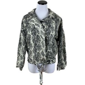 Zara Basic SZ XS Oversized Snakeskin Print Jacquard Moto Biker Jacket